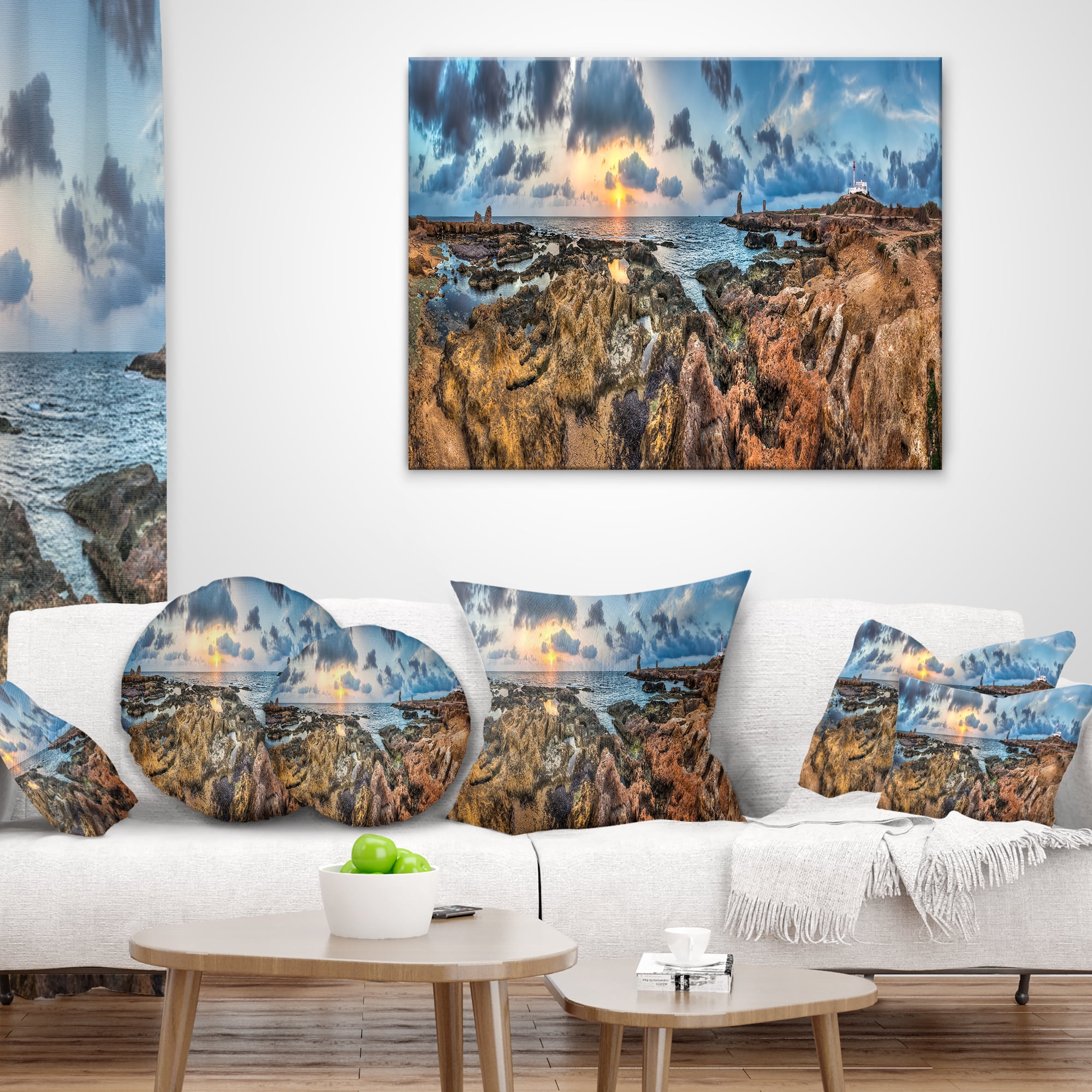 Designart Rocky with Historic Ruins Evening - Landscape Printed Throw Pillow - 16x16