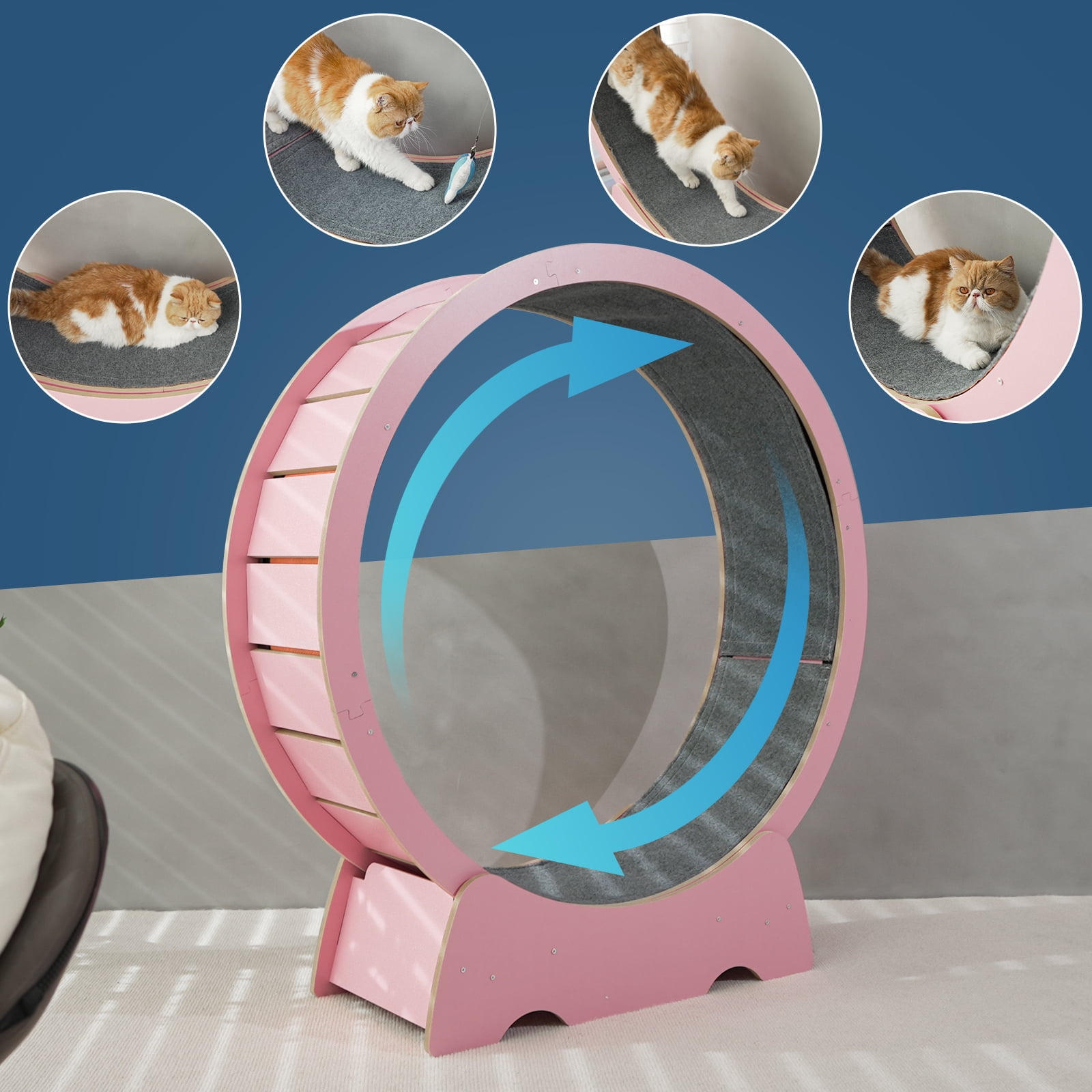 RYPetmia 35" Cat Treadmill, Cat Wheel Exerciser with Carpeted Runway,Suitable for Physical Activity Teaser Cat Toys(Wood)