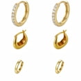 thumbnail image 2 of 14K Gold Plated Huggie Hoop Earrings,Cartilage Earring for Sensitive Ears Hypoallergenic Lightweight 3Pairs, 2 of 9