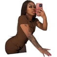 thumbnail image 5 of Mameluco sexy bodycon con cremallera para mujer, pantalones cortos de color sólido, mono de una pieza, ropa de club con múltiples bolsillos, 5 of 5