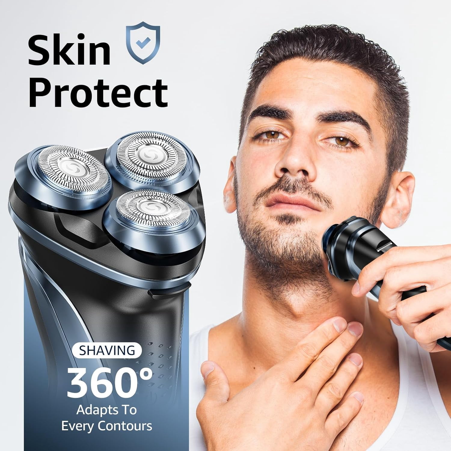 Nogroa Electric Shavers for Men, IPX7 Waterproof Cordless Razor with Cleaning Brush, Portable Rechargeable Electric Rotary Beard Trimmer for Home Travel