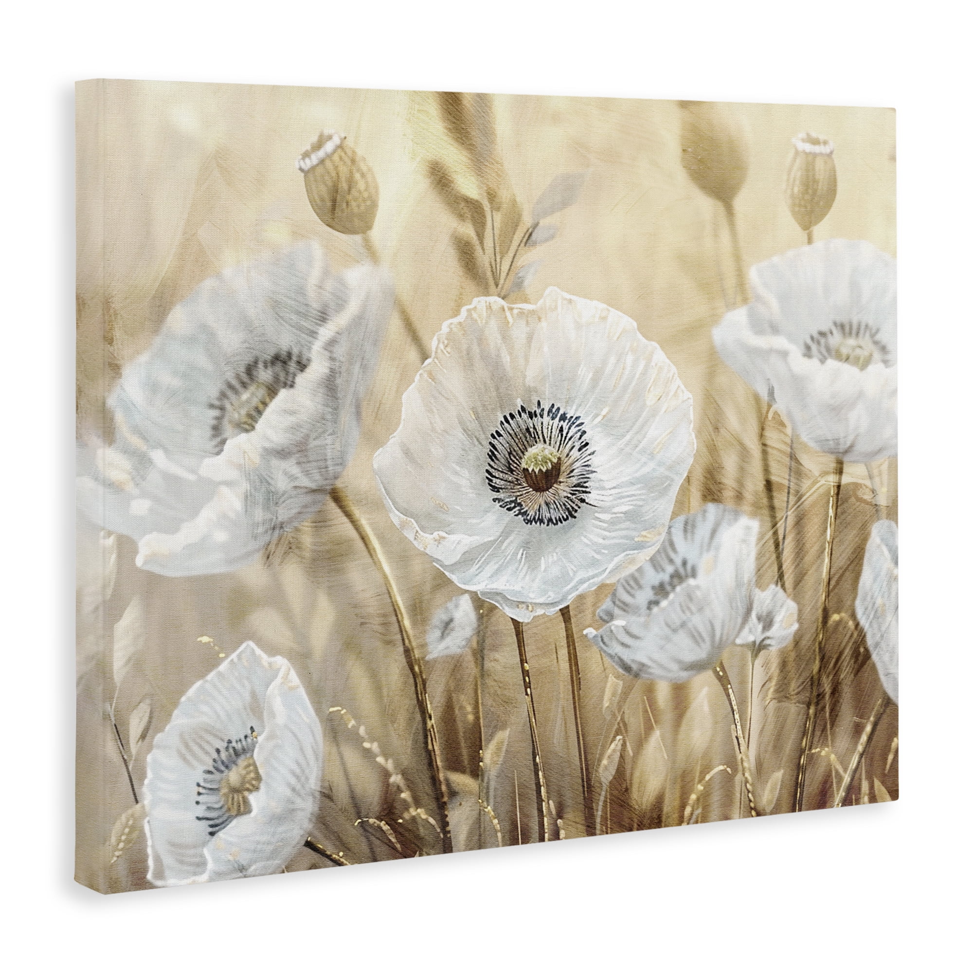 Stupell Industries White Poppies Beige Field Canvas Wall Art, design by Kim Allen
