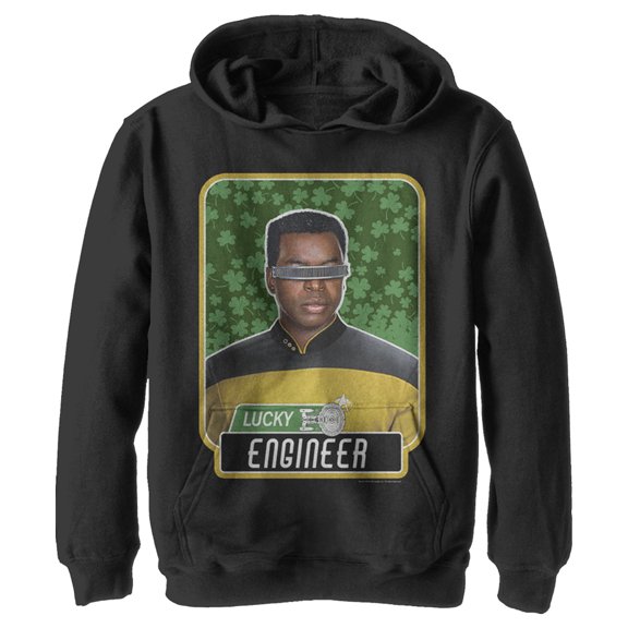 Boy's Star Trek: The Next Generation St. Patrick's Day Lucky Engineer La Forge Pull Over Hoodie Black Large