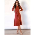 thumbnail image 6 of Women'S Long Sleeve Crewneck Tie Waist A-Line Swing Casual Bodycon Ribbed Knit Fall Sweater Dress Red S, 6 of 9