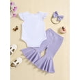 thumbnail image 3 of Suealasg 3Pcs Baby Girl 1st Birthday Outfits Clothes Fly Sleeve Letter Rainbow Print Romper + Flare Pants+ Headband Set 6M 12M 18M Summer Clothing for Newborn Girl, 3 of 9