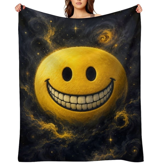 Verity Smiley Face Fleece Throw Blanket, Soft Cozy Flannel Blanket, Creepy Cute Weirdcore Graphic Blanket for Bed Sofa Travel Camping Home Decor