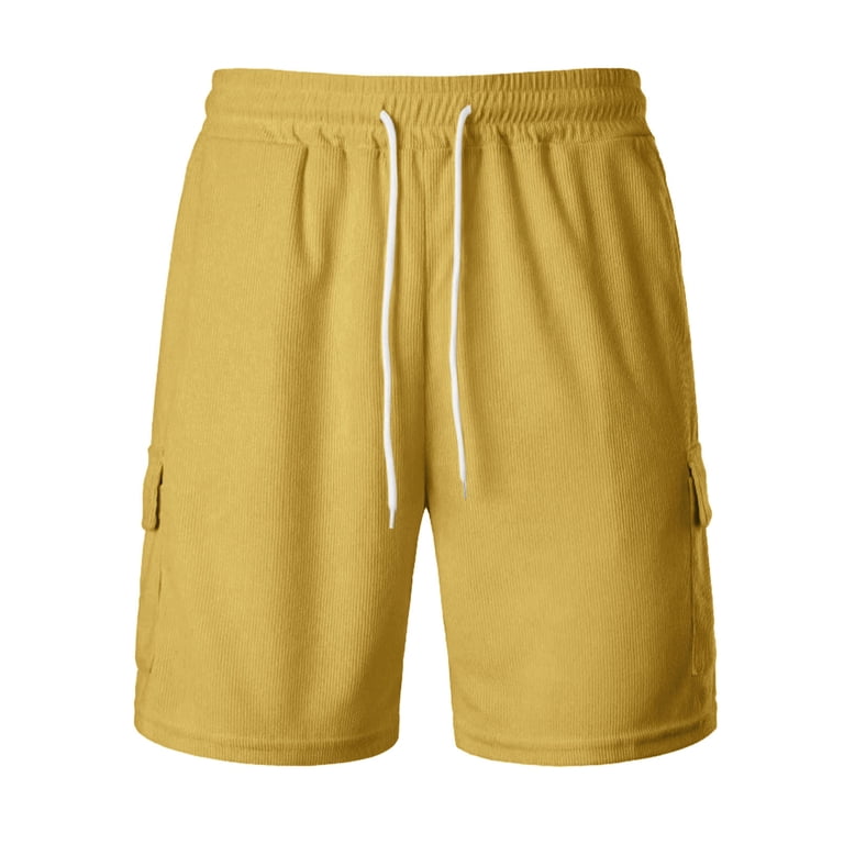 Shorts for Men Drawstring Elastic Waist Corduroy Solid Color