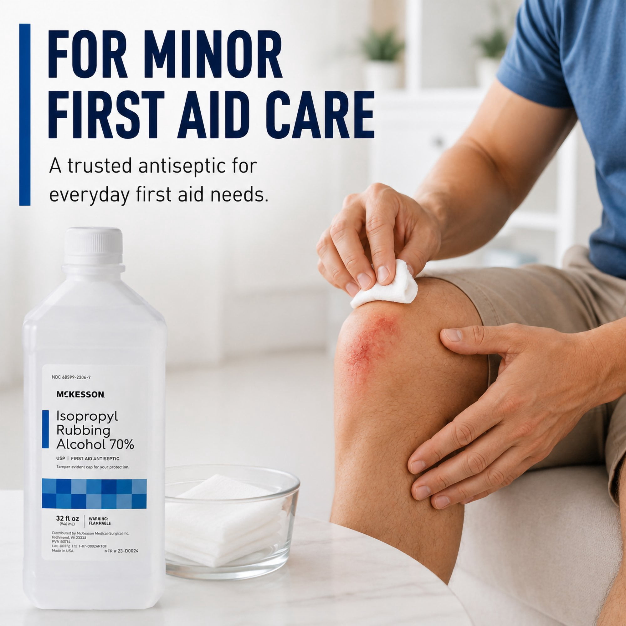 McKesson Isopropyl Rubbing Alcohol - First Aid Antiseptic, 32 oz, 1 count, 12 Packs, 12 Total