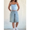 thumbnail image 5 of Women Baggy Denim Bermuda Shorts Y2k Vintage Straight Leg Casual Knee Length Jean Jorts with Pockets Light Blue L, 5 of 9