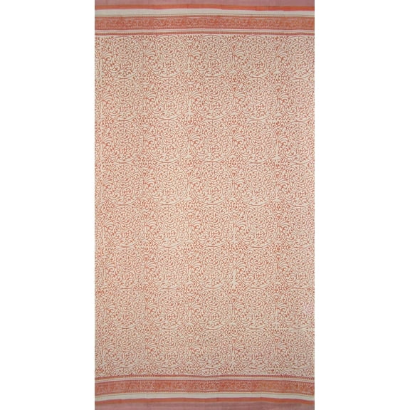 Persian Filigree Block Print Curtain Drape Panel Cotton 46" x 88" Coral Pink