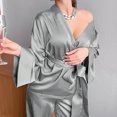 thumbnail image 4 of qolati Womens Pajama Sets Soft Ice Silk Night Robe with Belt and Wide Legs Pants Lounge Set 2 Piece Outfits Cozy Loose Long Sleeve Sleepwear Suits, 4 of 5