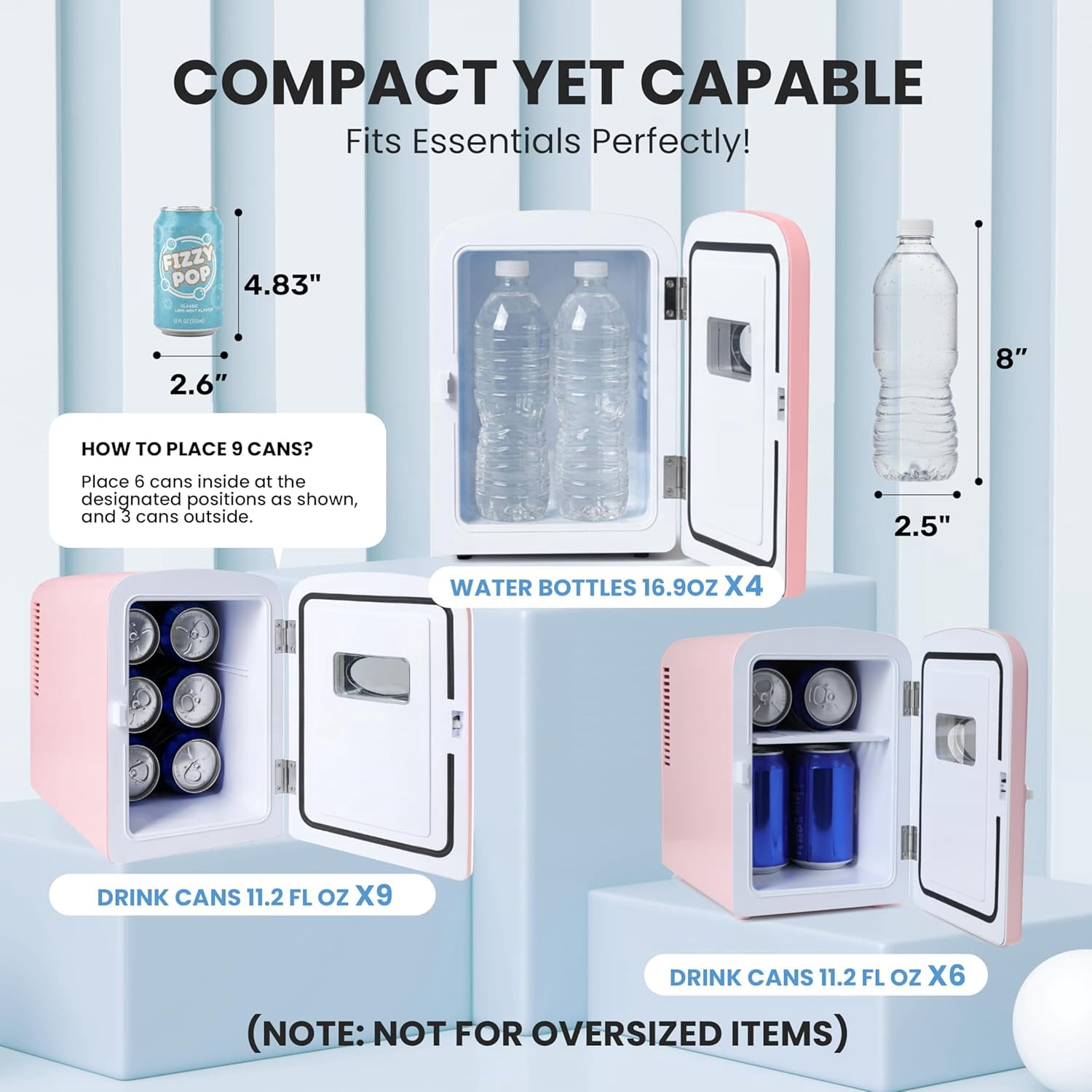 Simple Deluxe Mini Fridge with Observation Window, 6L/9 Can, Portable Warmer & Cooler, Personal Refrigerator, AC/DC, Pink New