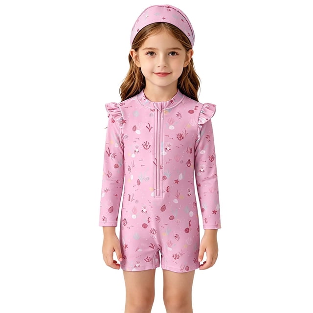 Girls Rash Guard Swimsuit Sun Protection Long Sleeve Cartoon Swimwear Bathing Suit 2-3 Years