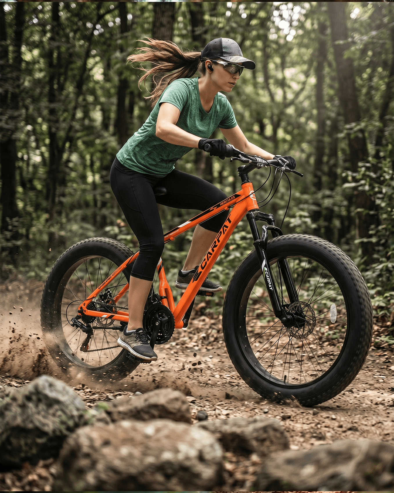 26 inch Fat Tire Mountain Bike for Adult, Outdoor Cycling Bike with 21-Speed for Men Women, High Carbon Steel Frame, Dual Disc Brake, 4 Inch Wide Tires, Front Suspension, Anti-Slip Bikes, Orange