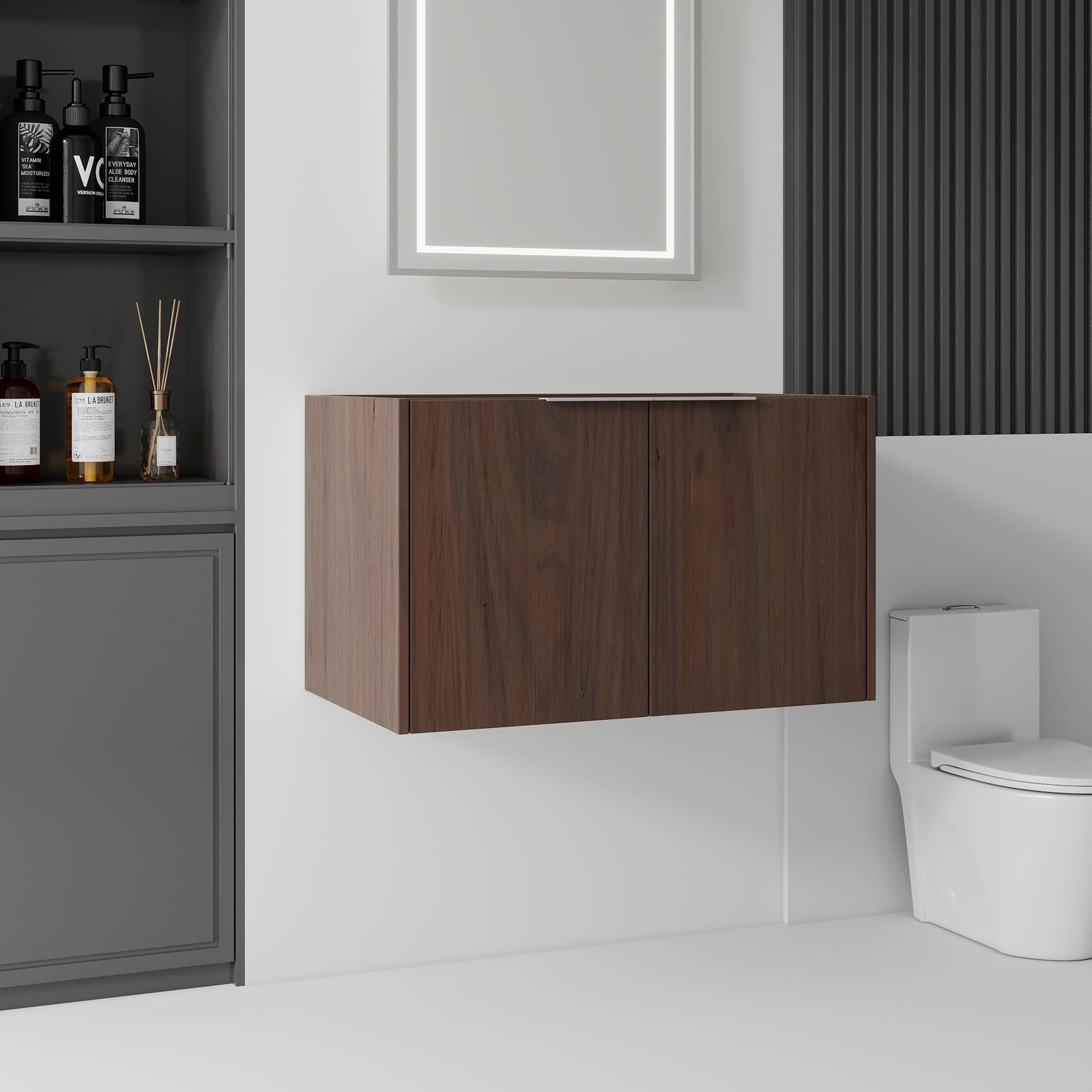 Leumius 30" Floating Bathroom Vanity Cabinet,Soft-Close Double Doors,Wall Mounted Cabinet Set Design Bathroom Vanity for Small Space,Cabinet Only,Brown