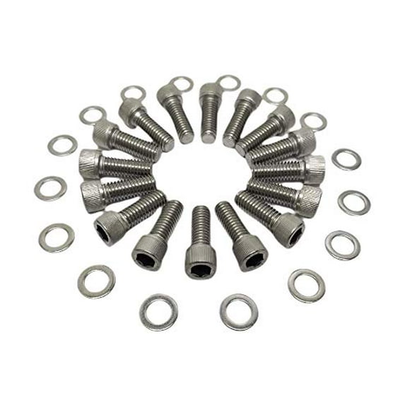 Z Whip SBF BBF Stainless-Steel Exhaust Header Bolt Kit 1†3/8-16 Bolts and Washers Compatible with Ford Small & Big Block V8 Engines 260 289 302 351W 351C 352 390 428 429 460 FE 5.0L Mustang