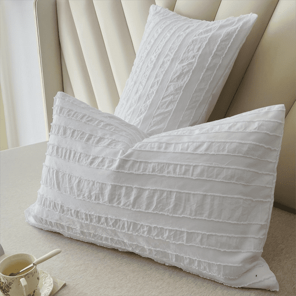 Airensky Set of 2 Decorative Boho Throw Pillow Covers Striped Jacquard Pattern Cushion Covers for Sofa Couch Living Room Bedroom 20x30 Inch White