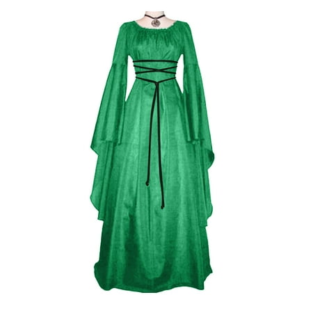 Pzocapte Genshin Impact Lingerie Wigs Demslayer Swords Long Sleeve Dresses Crew Neck Ball Gown Belt Maxi Dress for Women Retro Gothic Gown Dress Long Sleeve Lace Up Evening P