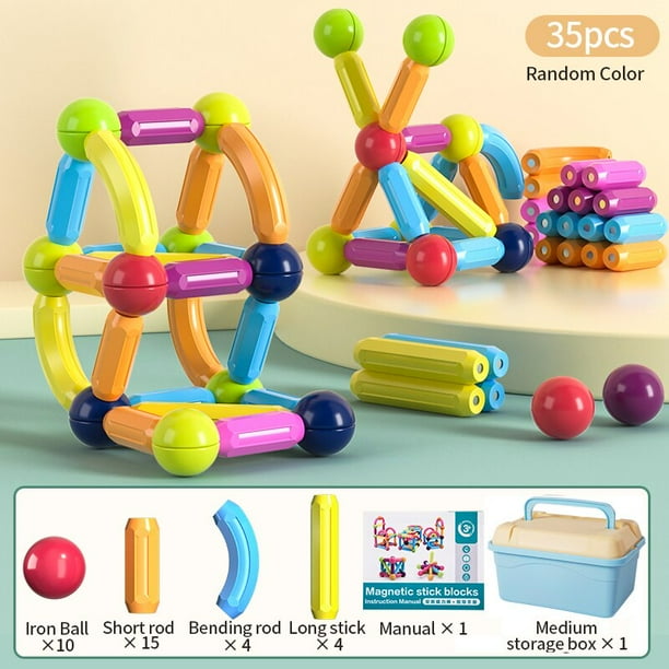Juego de bloques de construcción magnéticos Montessori para niños, juguete de palos de bolas magnéticos, bloques de construcción, juguetes educativos para niños, regalo para bebés