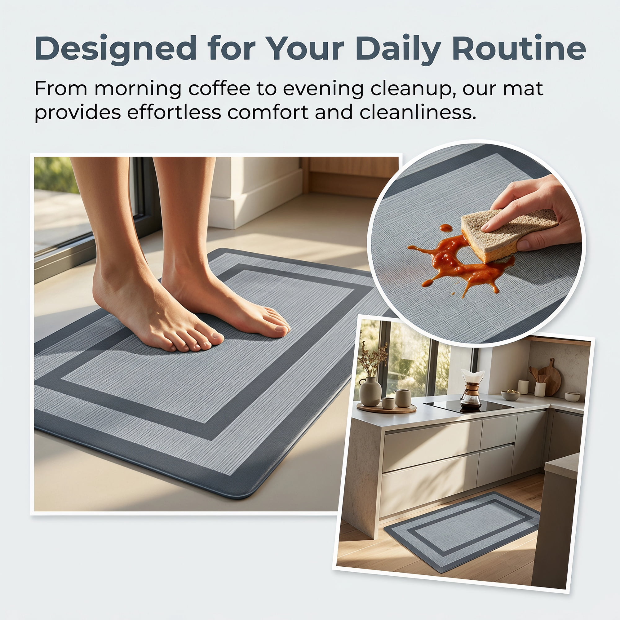 Unique Bargains Geometric Anti Waterproof Oil Resistant Non Slip Floor Rug Grey 30" x 18"