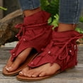 thumbnail image 5 of Miluxas Women's Tassel Gladiator Flip Flops Sandals,Summer Retro Bohemian T-Strap Roman Open-Toe Sandals Casual Beach Flat Clip Toe Ankle Boots Red 9(42), 5 of 9