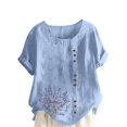 thumbnail image 5 of QUNYINEY Crew Neck Women Shirts Casual Floral Short Sleeve Tops Loose Button Summer Pullover Cotton Linen Womens Tops, 5 of 5
