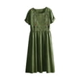 thumbnail image 5 of QUNYINEY Long Womens Dress Short Sleeve Cotton Linen Floral Embroidered A Line Dress Crew Neck Casual Loose Fit Summer with Pockets Dresses, 5 of 8