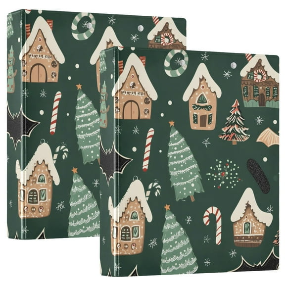 ALAZA Bat House Christmas Hardcover 3 Ring Binder 1.5" Round Rings Interior Pockets Binders Organizer 2 Pack
