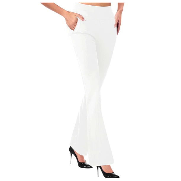 Pantalones acampanados de cintura alta para mujer - Color liso y corte ajustado - Pantalones deportivos informales - Combinables con todo