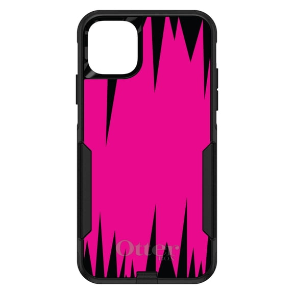 DistinctInk OtterBox Commuter Custom Case for Apple iPhone 15 (6.1" Screen) - Neon Pink Black Spikes - Tempered Glass Back