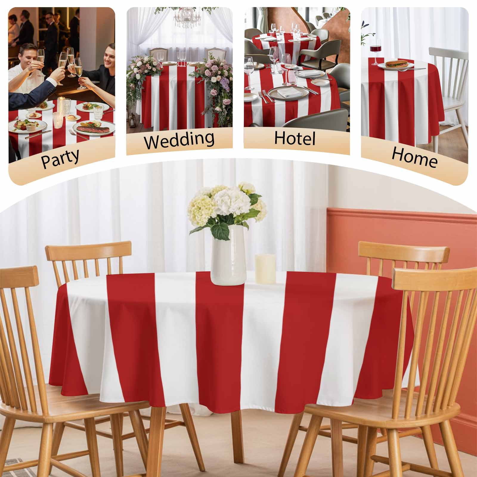 Round Tablecloth Red White Vintage Striped Waterproof Oil Proof Polyester Table Cloth Cover Decor for Home Dining Outdoor,Patio,Parties, 54" Dia. Abstarct Modern Geometric Art