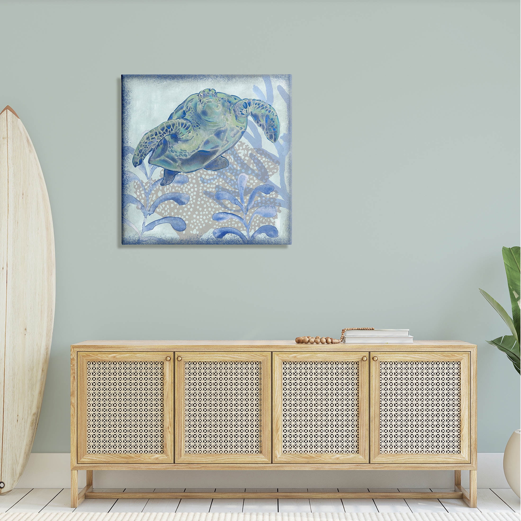 Vivid Tortoise Layered Aquatic Plants Animals & Insects Graphic Art Gallery Wrapped Canvas Print Wall Art
