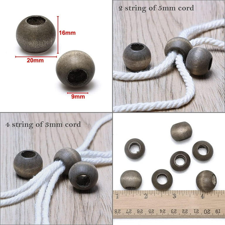 50pcs 20mm Grey Wood Beads, Large Hole for Crafts, Home Decor