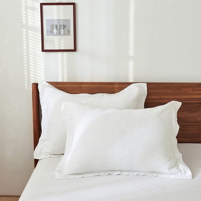 Fundas de almohada King Linens 100% lino francés de 50 cm x 90 cm, color blanco
