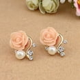 thumbnail image 3 of 1 Paire Boucles d'Oreilles en Cristal Fleur de Rose Perle Femmes Boucles d'Oreilles Clous Fleur de Rose OL Boucles d'Oreilles Clous Filles Boucles d'Oreilles à Rétrofriction, 3 of 6