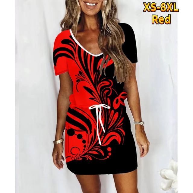 Women's Tie Waist Dress High Quality Short Sleeve Dress