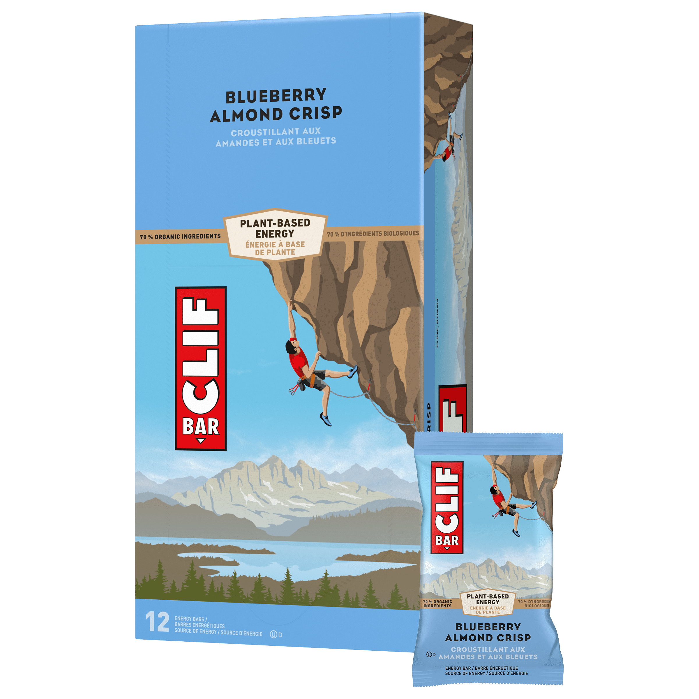CLIF BAR, Blueberry Almond Crisp Energy Bar, 70% Organic Ingredients, No Artificial Flavours, 68 g (Pack of 12)