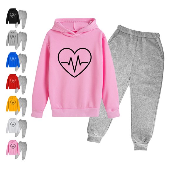WAVSUF Boys Girls Hoodie Outfits 2 Piece Long Sleeve Pullover Sweatshirt and Jogger Pants Elastic Waist Fall Comfort Warm Sets Pink 10-12