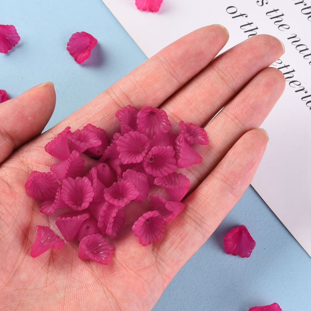500g Frosted Acrylic Bead Caps Flower Camellia 12x12x9mm Hole: 1.2mm about 1700pcs/500g