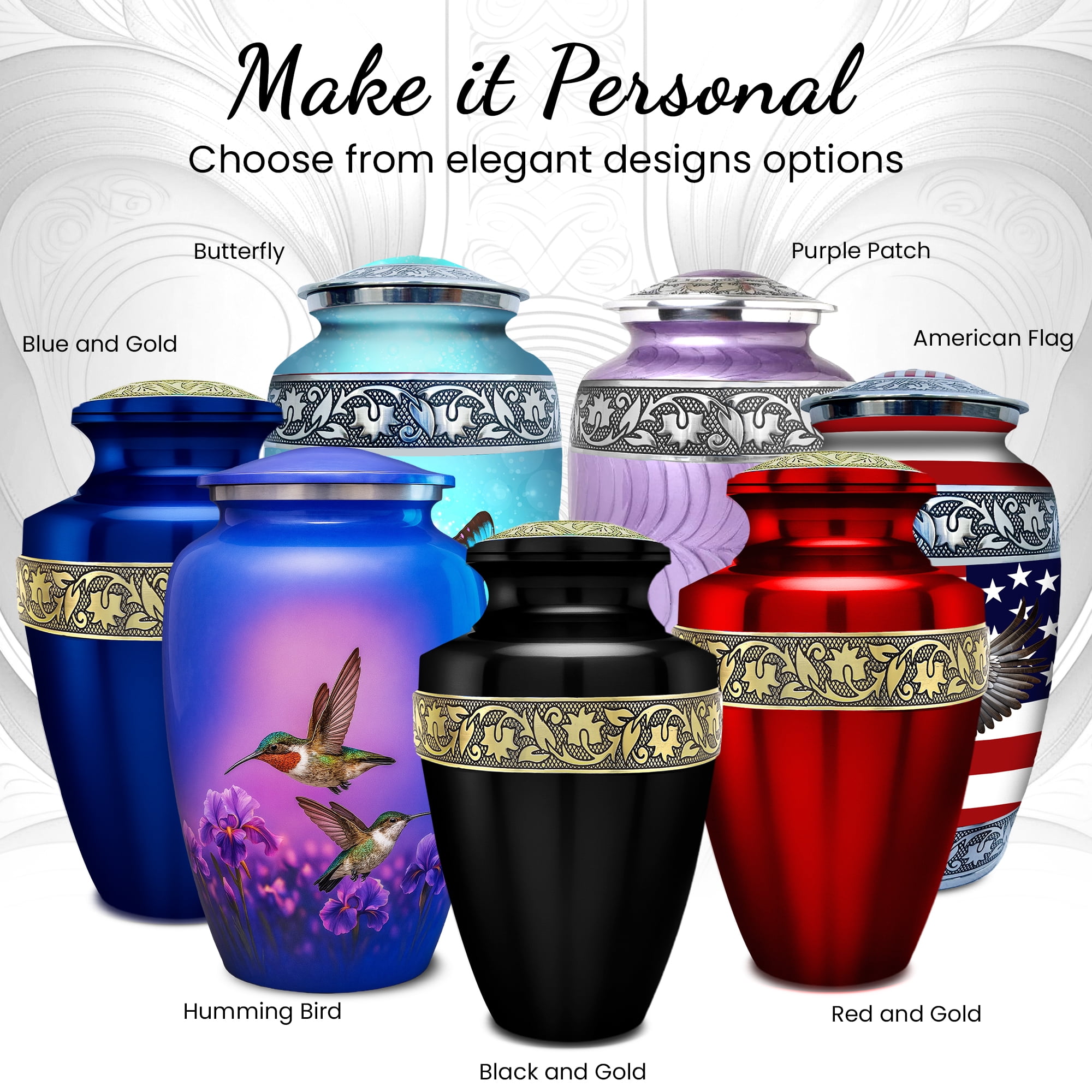 Black Aluminum Cremation Urn Set – 6-Piece Memorial Collection with Large Adult Cremation Urn and Mini Keepsake Urns for Human Ashes, Handcrafted Tribute