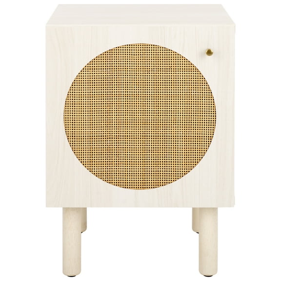 SAFAVIEH Ophelia 1 Door Night Stand, White/Natural (14.8 in. W x 15.5 in. D x 20.8 in. H)