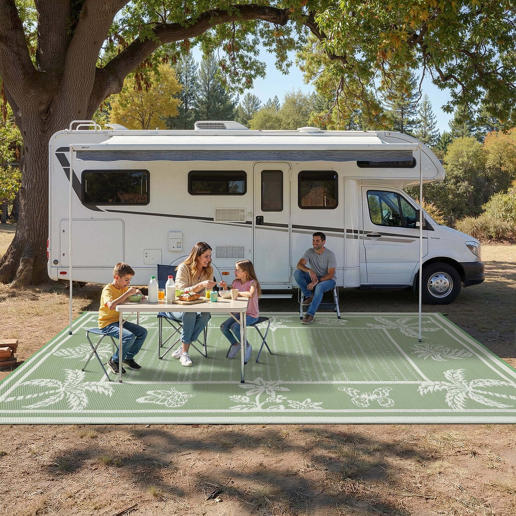 FairOnly 9'x12'Modern Tropical Floral Outdoor Rug Waterproof Reversible & Portable for Patio Poolside & Beach RV,Grey Green