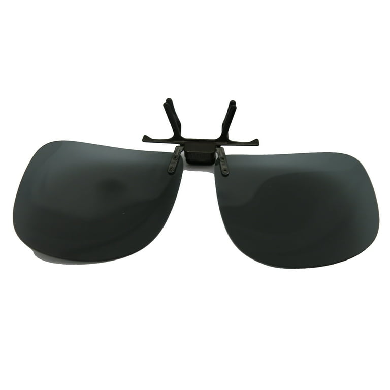 Pro-optics Clip-On Sunglasses: Flip-Up / Down Polarised Mens & Womens Grey UV Sun Lenses 60mm Wide, 53mm Tall, adult Unisex, Size: One Size