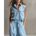 thumbnail image 6 of Favoffer Women Wide Leg Two Piece Set Sleeveless Zip Up Blouse High Waist Casual Pants Street Outfit with Side Pockets for Urban, 6 of 9