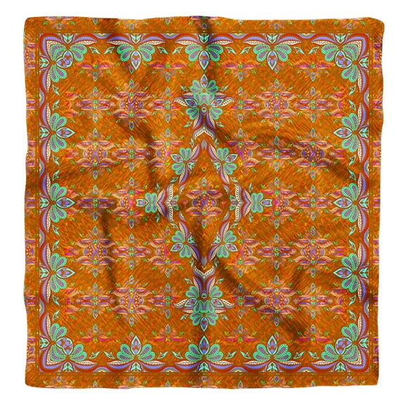 Phagun Orange Floral Ethnic Pure Silk Printed Scarf Square Dupatta Head Neck Wrap Bandanas For Women
