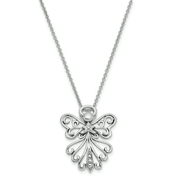 Sterling Silver CZ Antiqued Angel, Heavenly Angel 18in. Necklace and Pendant