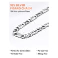 thumbnail image 4 of PROSTEEL Mujeres Hombres Collar De Cadena De 5 mm Cadena Figaro Plata De Ley 925 Sólida Collares Figaro Hip Hop Niños Joyería Regalo, 22 Pulgadas, 4 of 6