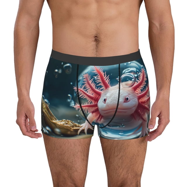 Lsque Bubbles Axolotl Fantasy Pattern Men’s Total Support Pouch Boxer Briefs, X-Temp Cooling, Moisture-Wicking Underwear, Regular, Long-leg and Trunk-Small