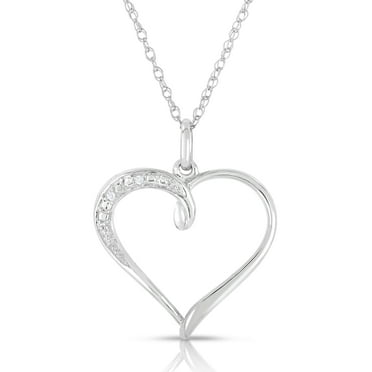 Natalia Drake Diamond Accent White Diamond Heart Necklace for Women with 18 Inch Chain in Rhodium Plated Brass