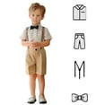 thumbnail image 2 of LYMAYTER Baby Kids Formal Tuxedo Suit Set Short Sleeve Shirt Shorts Bow Tie Suspenders Wedding‌ 1-15Y, 2 of 8